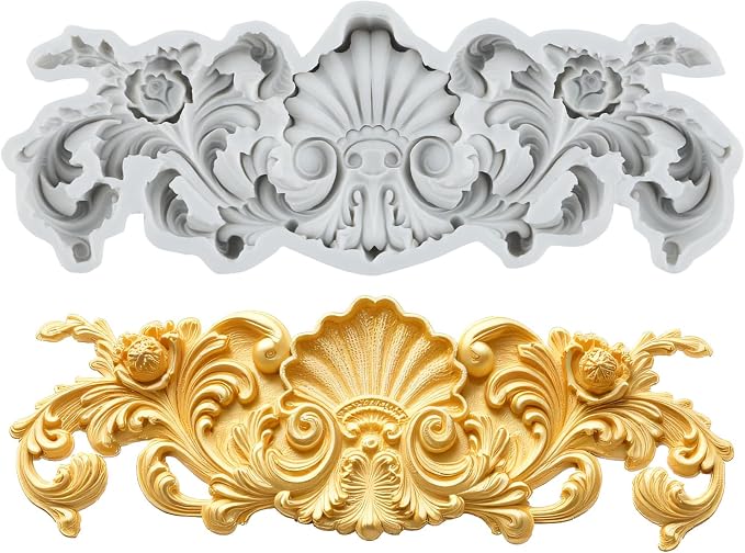 Baroque Polymer Clay Molds Baroque Curlicues Scroll Relief Flower Lace Silicone Mold for DIY Crafts Epoxy Resin Casting Air Dry Polymer Clay Plaster Jewelry Making