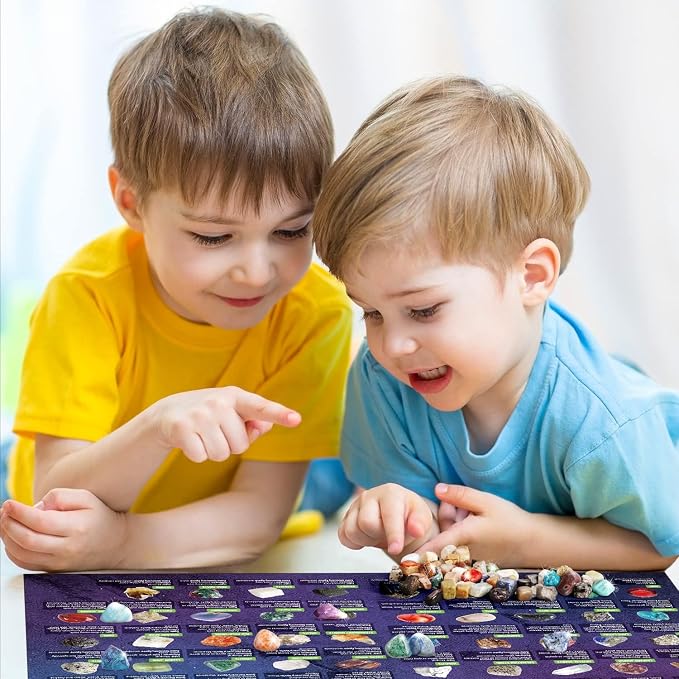 Gamerside Rocks for Kids - 48 Real Rocks, Gemstones & Crystals Collection – Educational Science Kit, Great Rock Collections STEM Gift for Boys & Girls Ages 6-12
