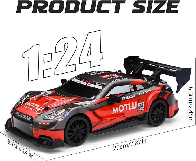 RC Drift Car, 1:24 Scale Remote Control Vehicle for Kids,2.4GHz 20KM/H 4WD High Speed RC Cars with LED Light, Two Batteries & Drifting Tires Racing Sport Toy Cars for Adults Boys Girls Kids 8607WH