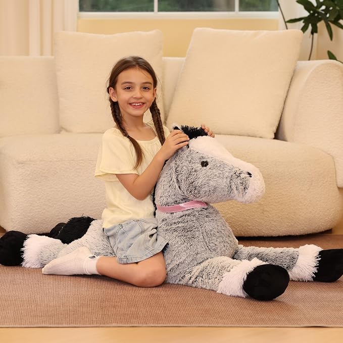 Tezituor 47 Inch Giant Horse Stuffed Animal, Large Soft Pony Plush Toy for Kids, Realistic Gray Horse Pillow Extra Large Stuffed Horse Gift for Girls Boys