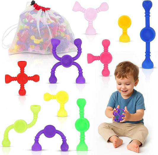 Kids Stem Sensory Building Toys - 50pcs Fine Motor Skills Toys for Toddlers, Educational Toy for Kid Activities, Travel Toy for Airplane, Car, ADHD