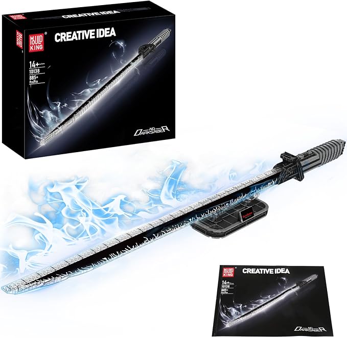 Mould King Dark Sword Building Set - 45.67" Rechargeable LED Lightsaber with Display Stand, DIY Assembly STEM Model Kit for Adults, Creative Collectible Sci-Fi Toy & Cosplay Gift Idea (885+ PCS)