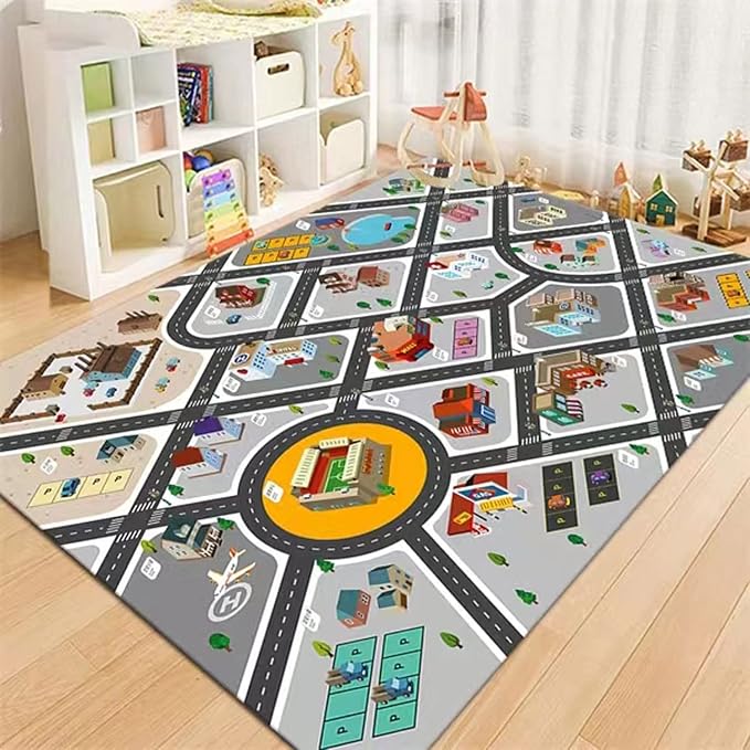 Kids Rug Play Mat Great for Playing with Cars and Toys,Educational Kid Road and Traffic City Life Carpet,Children Baby Fun Throw Rug for Bedroom Play Room,24X35Inch/60X90CM