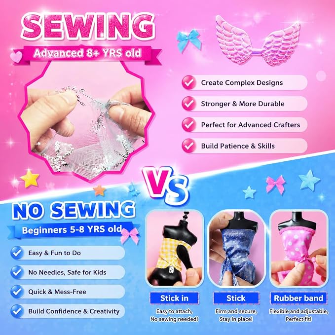 AGENTLAN Fashion Designer Kit, 900+ Dress Making Kit, DIY Craft Kit | Fashion design studio, sewing & no-sew, DIY fashion play with storage bin, gift for girls ages 6-12