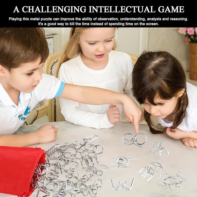 36Pcs Metal Brain Teaser Puzzles Set with Pouch,Steel IQ Games Physics Mind Metal Puzzles,Brain Teaser Wire Puzzle Game,Wire Magic Trick Toy for Adults Challenge Gifts
