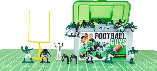 Kaskey Kids Football Guys, Green vs. Black, 30 Pieces in Each Set, Includes 2 Teams, Accessories, and Travel Storage Case, Nostalgic Sports Action Figures for Imaginative Play, Ages 3 and Up