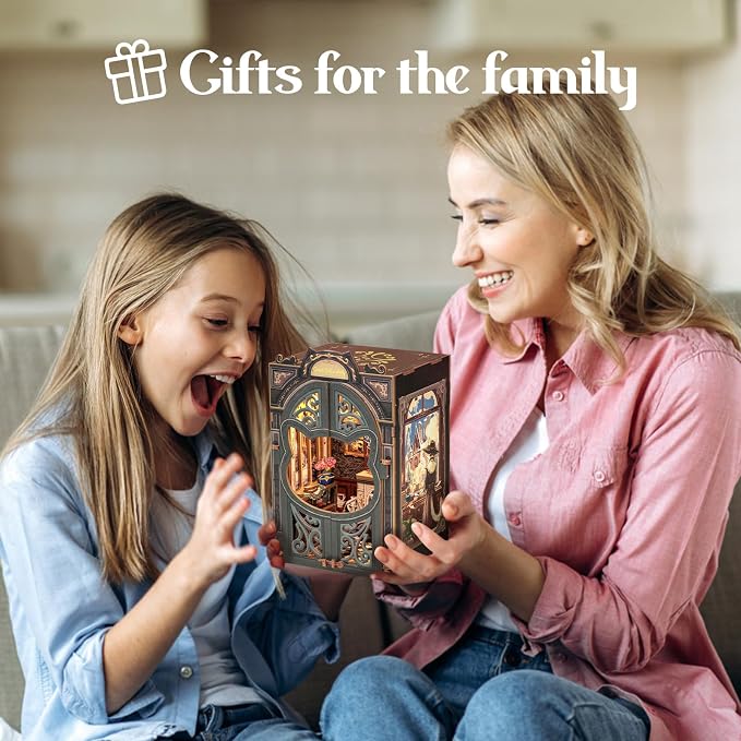Cutefun Book Nook Kit - DIY Miniature Dollhouse Kit for Adults, Teens and Beginners, Tiny House Bookshelf Decor 3D Wooden Puzzles, Best Birthday and Valentine's Day Gifts (Count Cat's Study)