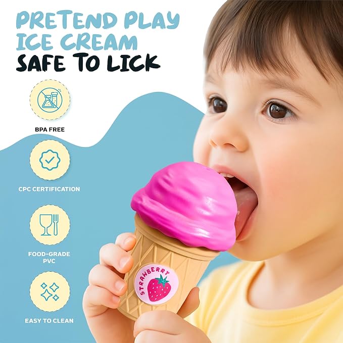 JoyCat Ice Cream Toy Set for Toddlers 1-5, Color Sorting & Stacking Toys, Pretend Play Food for Boy Girls Kids, Educational Fine Motor Skills Gift (7 Cones 7 Scoops 1 Bucket)