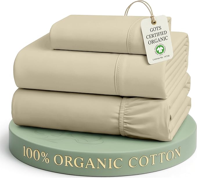 LANE LINEN Twin XL Sheet Set 100% Organic Cotton 3pc Percale Soft - Linen | GOTS Certified Organic Cotton Percale Twin XL Sheet Set - For Hot Sleepers, All-Season Comfort, For Dorms & Adjustable Beds