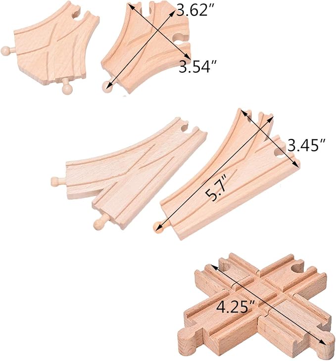 10 Pieces Wooden Train Track Set, Curved Switch Track and Cross Track Compatible with All Major Brands