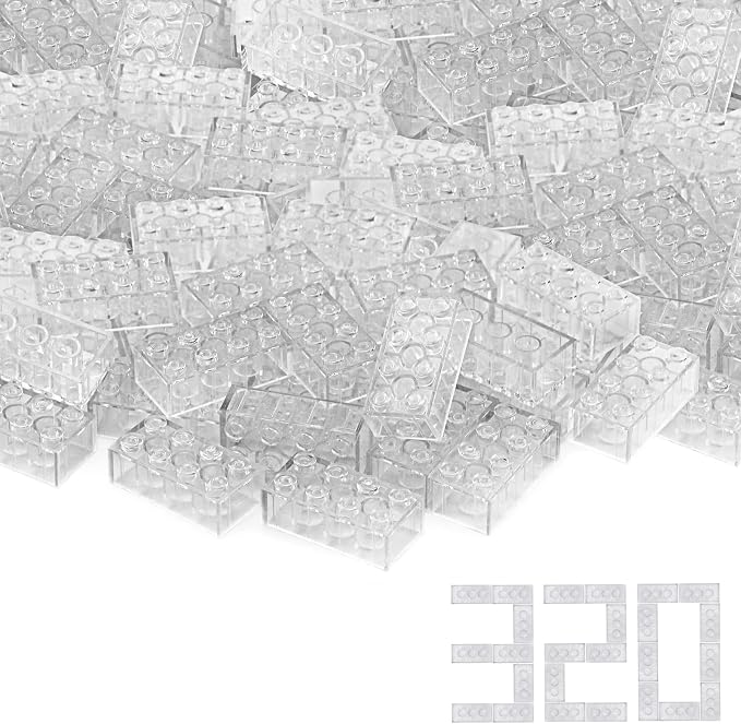 2x4 Bricks x320 Pieces Transparent Clear Parts Classic Building Kit Creative Play Set Blocks Toy Basic Accessories Compatible with 3001 Major Brands (Trans-Clear)