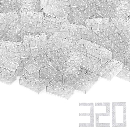 2x4 Bricks x320 Pieces Transparent Clear Parts Classic Building Kit Creative Play Set Blocks Toy Basic Accessories Compatible with 3001 Major Brands (Trans-Clear)