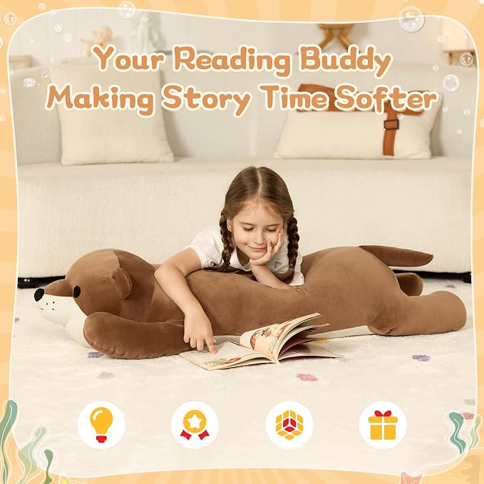 Tezituor 43.3 inch Giant Otter Stuffed Animals, Soft Sea Otter Long Plush Body Pillow for Sleeping Hugging Wildlife Animals Ester Birthday Gift for Boys Girls