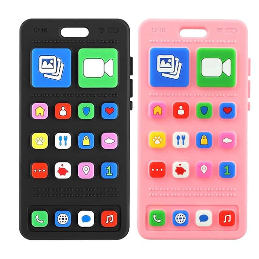 Baby Silicone Teething Toys, Phone Teether Toys for Infants 3-24 Months, Boys Girls Babies Teething Toy, Baby Chew Toy, Freezer BPA Free, 2Pack