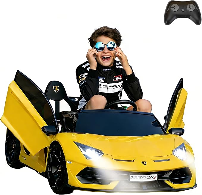 2-Seater Ride on Car 24V Electric Lamborghini for Kids High Speed 13km/h Drift Sports Car with PU Leather Seats w/Adjustable Safety Belt, 2 Speeds Mode, Music, Gifts for Children