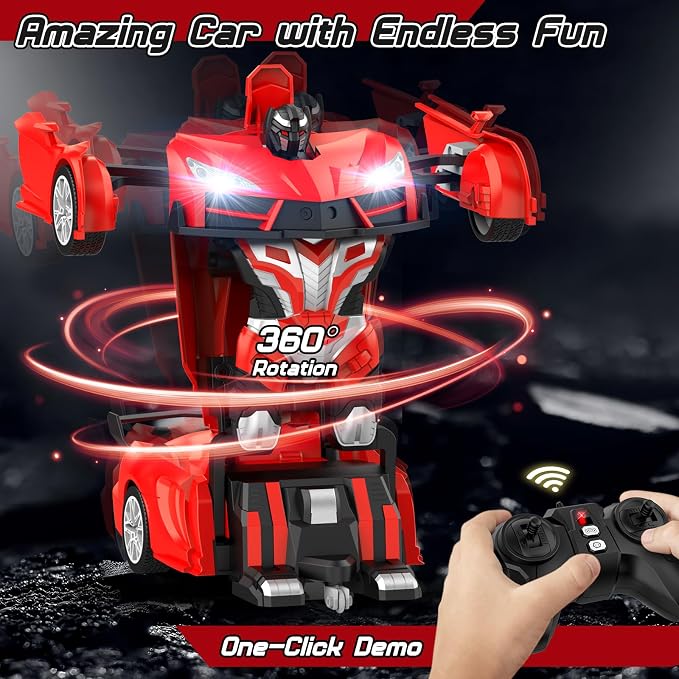 Qumcou Transform Remote Control Car, RC Cars for Boys Age 3-5 6-8, One-Button Transform Toy Cars, 2.4GHz, 360° Spin, 1:16 Scale, Flashing Headlight,3-8 Year Old Grandkids Christmas Birthday Gifts