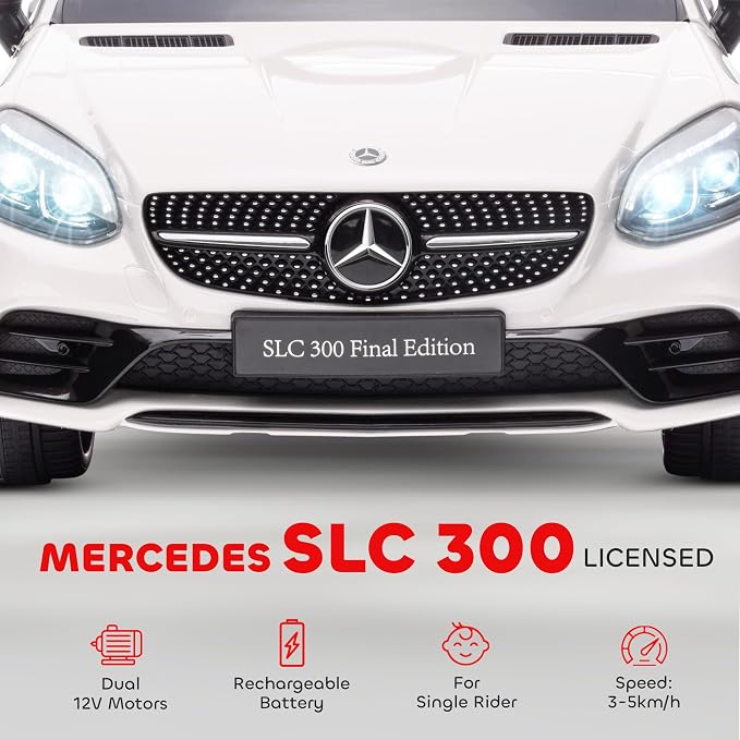 Aosom Mercedes SLC 300 Licensed 12V Ride On Car for Kids with Remote Control, 2 Speeds, Battery Powered Kids Electric Car with Music, Lights, Suspension for 3-6 Years Old, White