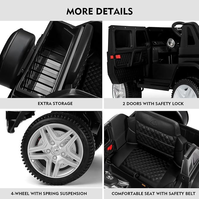 JOYLDIAS Licensed Mercedes-Benz G650S Ride On Car for Kids, 12V7AH Kids Ride On Truck W/LED Underglow Lights,Remote Control, 3 Speeds,Music,Bluetooth,Twin Motors, Spring Suspension, Black
