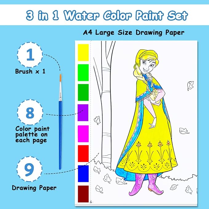 Watercolor Coloring Book for Kids, Paint with Water- Magic Paint Set Water Painting Book for Toddlers- Arts and Crafts Kit for Girls Boys Travel Activities -Stocking Stuffers for Kids