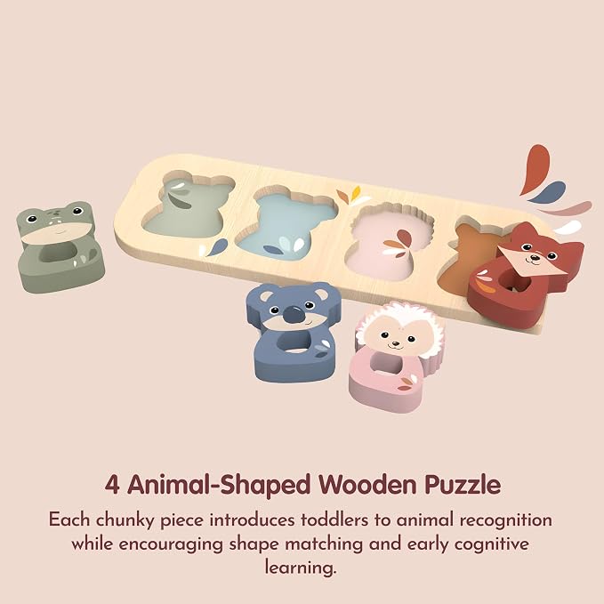 SPEEDY MONKEY Wooden Animal Puzzle for Toddlers 12m+ | Educational Animal Shape Sorter Puzzle | Colorful Sorting Play Baby Toy | Fine Motor & Cognitive Learning Toy for Kids & Preschoolers