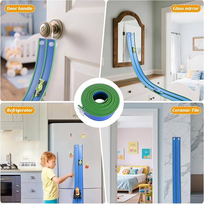 Flexible Race Car Track 15 Ft Starter Set with Suction Cups Compatible with Diecast 1/64th Car for Ages 3 & Up Track Long Rolls Up Portable Racetrack