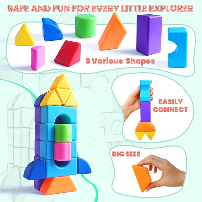 Big Magnetic Building Blocks, 1.65 Inch 8 Colors Magnetic Blocks for Kids Ages 3+, 3D Shapes Montessori Sensory Construction Toy for Boys and Girls (22PCS)