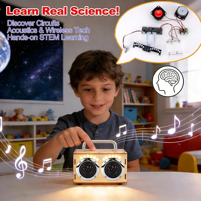 STEM Projects Kit for Kids & Adults Build Your Own Portable Wood Bluetooth Speaker Science Experiment Electronics Kit for Boys & Girls Ages 8-12 9 10 14 16-Chrome Graduation Gift Camping