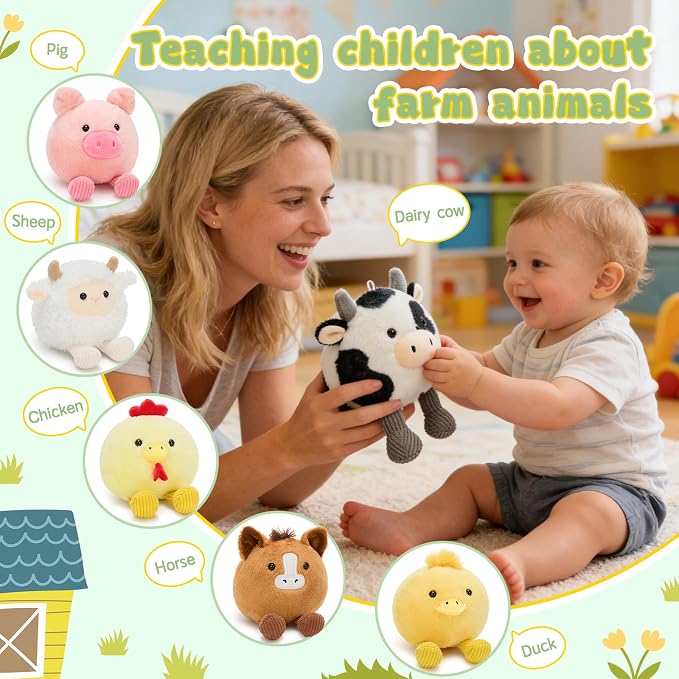 MorisMos 6Pcs Farm Animal Plush Keychains Set, 6.3" Cute Soft Stuffed Pig Cow Sheep Chicken Duck Horse Toys for Backpack, Classroom Graduation Party Favors, Christmas Birthday Gift for Kids