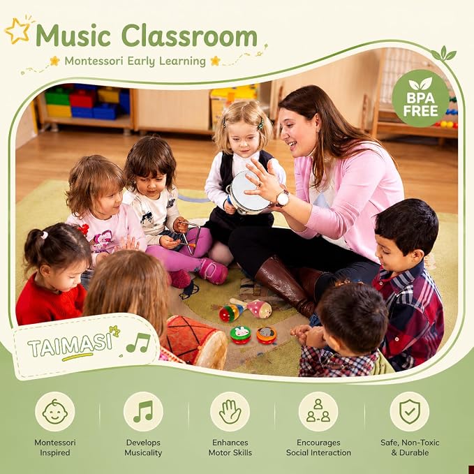 Kids Musical Instruments, 33Pcs 18 Types Wooden Percussion Instruments Tambourine Xylophone Toys for Kids Children, Preschool Education Early Learning Musical Toy for Boys and Girls