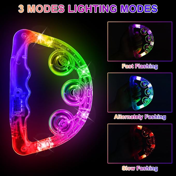 Aywewii LED Tambourines 6 Pack - Glow in The Dark Party Supplies, Light Up Toys Musical Instruments for Kids & Adults, Autism Sensory Toys, Birthday Gifts for Boys & Girls