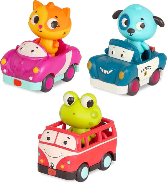 B. toys – Mini Riders – Cars & Animal Characters – Smart Car, Police Car, Van – Toy Cars for Toddlers, Kids – Lights & Sounds – 12+ Months
