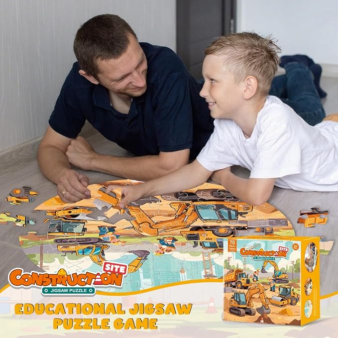 Puzzles for Kids Ages 4-6 - Educational Toys for 4+ Year Old Boys & Girls - 70PCS Construction Site Floor Jigsaw Puzzles - Gifts for Grandkids (Construction Site)