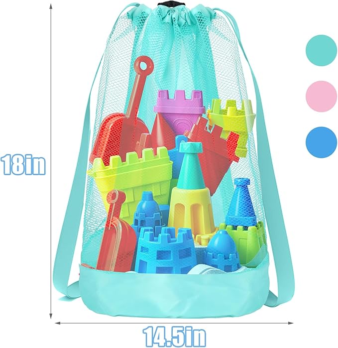 Vodolo Beach Toy Bag,6pcs Mesh Travel Sand Toys Backpack for Sandbox Buckets,Beach Vacation Essentials for Kids,Shell Collecting Bag Shelling Tools,Beach Must Haves Sand Box Toys Seashell Bags