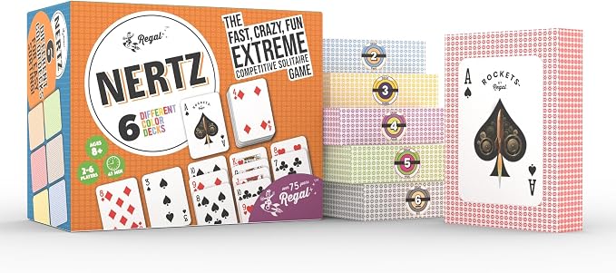 Regal Games Nertz Card Game for Kids & Adults - Decks of Cards 6 Pack - 6 Color Wide-Size Decks & Fun Playing Cards - Deck of Playing Cards for Poker, Solitaire, Blackjack & More