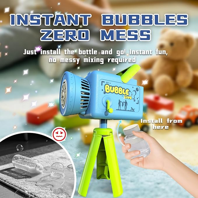 Kids Bubble Camera, Rechargeable Outdoor Bubble Machine with Tripod, USB Toy Gift for Party Birthday Camping