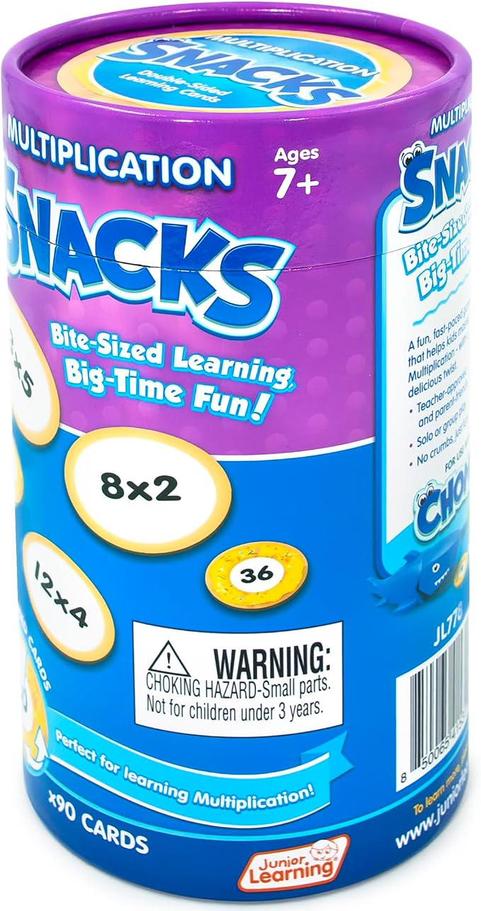 Junior Learning: Multiplication Snacks - Hands-On Math Equations Game, Practice Key Times Tables, Donuts Theme Double-Sided Cards, Grades 2+, Kids 7+