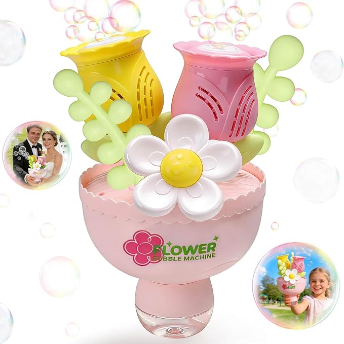 Dolanus Flower Bubble Machine for Kids Toddlers - Automatic Bubbles, RGB Lights, Rechargeable - Outdoor Outside Toys for, Toys for 3 4 5 6 7 8 Years Old Boys Girls, Gift for Party Wedding Birthday