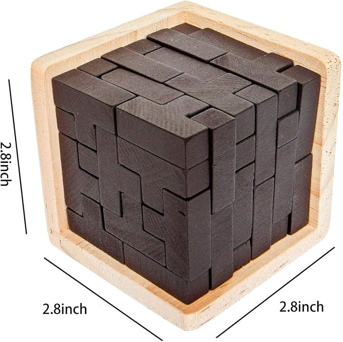 AHYUAN Wooden Brain Teaser Puzzles Cube Stocking Stuffers Wooden Puzzles T-Shaped Jigsaw Logic Puzzle Educational Games Toy for Kids and Adults (Coffee)