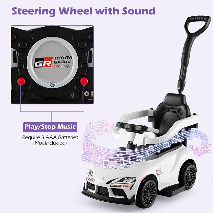 Licensed Toyota Ride on Push Car for Toddlers by INFANS, 3 in 1 Walking Sliding Toy with Removable Guardrails and Handle, Music, Under Seat Storage for Kid (White)