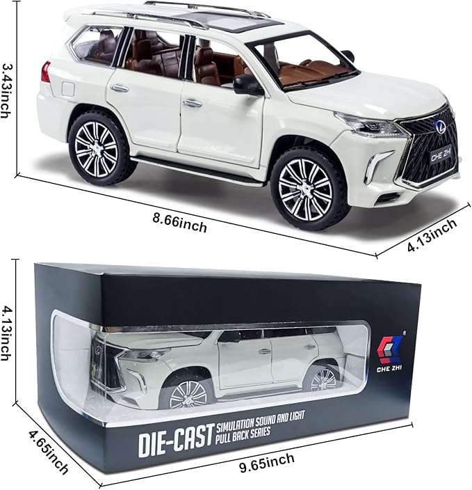 Diecast car Model 1/24 Scale - Zinc Alloy Pull Back Toy car with Sound and Light, Collectible Toys Vehicle for Adults and Boys Girls (White)
