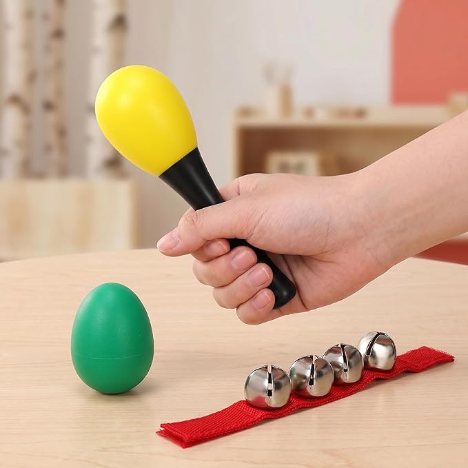 Cididu 60 Pcs Shaker Musical Instruments, 20 Pcs Kids Egg Shaker with 20 Wrist Hand Band Bells and 20 Sand Hammer Shakers, Kids Music Early Learning Percussion Toy Easter, Ideal Gift for Music Lovers