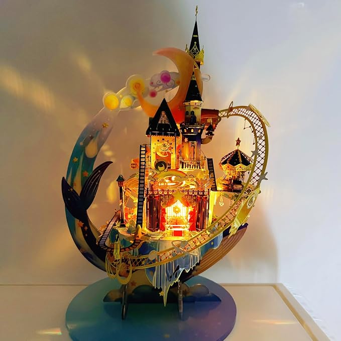 MU 3D Metal Puzzles for Adults Starlit Amusement Park, Metal Model Kits DIY Sets Funhouse Miniature Building Landscape Architecture Puzzles, Birthday New Year Gift Home Desk Decor
