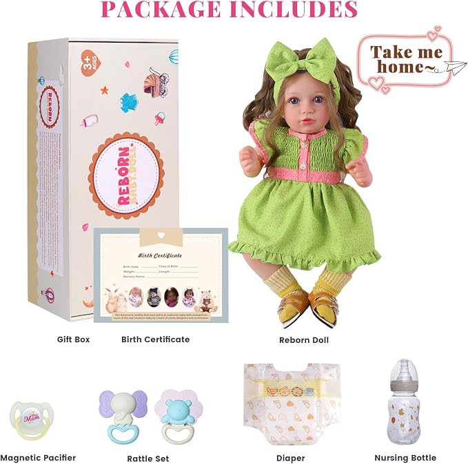 BABESIDE Lifelike Reborn Baby Dolls Dara - 20 Inch Realistic-Newborn Baby Doll Brown Hair Girl Handmade Real Life Baby Dolls with Clothes and Toy Accessories Gift for Kids Age 3+