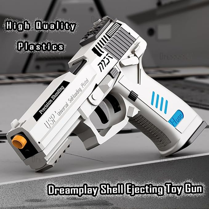 Dreamplay Shell Ejecting Toy Gun, Automatic Pull Back Action Shooting Games Education Model Toy for Kids Gifts