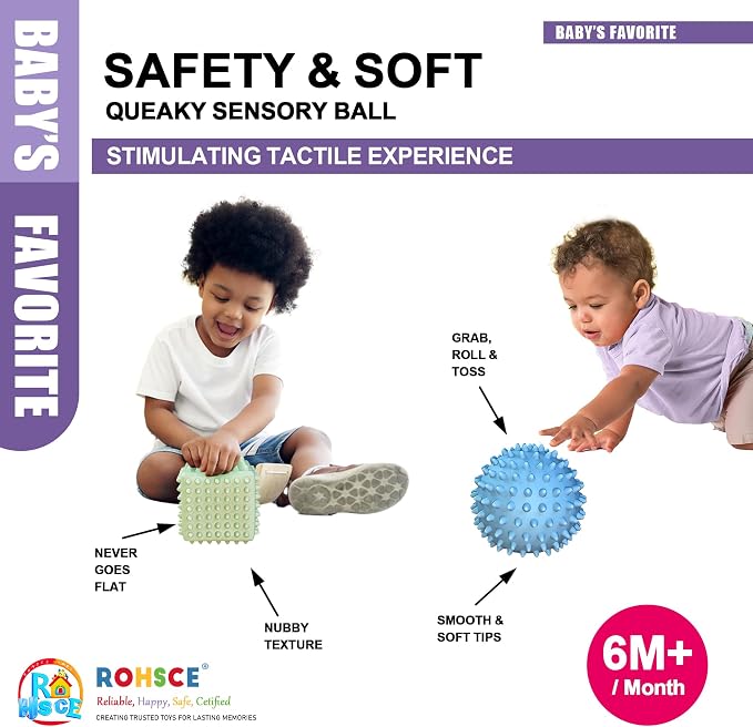Baby Sensory Balls, Soft Spiky No-Hole Bath Toys for Toddlers 1-3 | BPA-Free Wheat Straw, Bright Colors, Soft Spiky Texture, Easy to Grip, Bath, Pool and Beach Play, 1st Birthday Boy Gifts