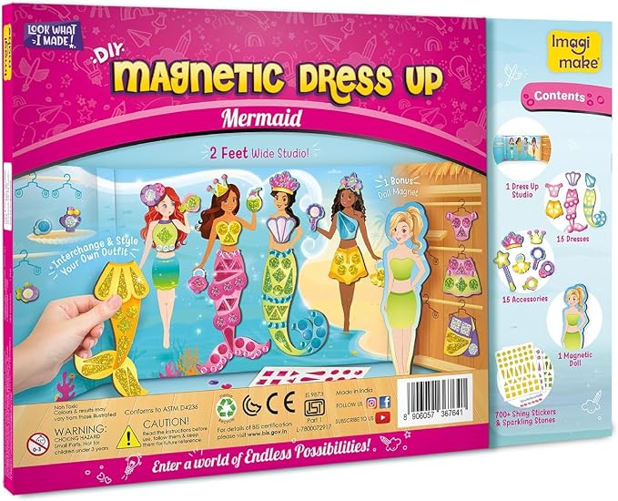 Imagimake DIY Magnetic Dress-Up Mermaid | Pretend Play Magnetic Toys for Kids 3-5 | 30 Magnetic Dresses & Accessories | Interchange & Create Unlimited Outfits | 3,4,5,6 & 7 Year Old Girl Birthday Gift