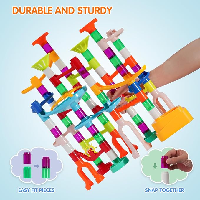 Ifollower Marble Run Kit, 135pcs Marble Maze Game Construction Building Toys for Kids, Marble Track Race Set STEM Learning Toys Gift for Boys Girls 3 4 5 6 7 8 9 10+
