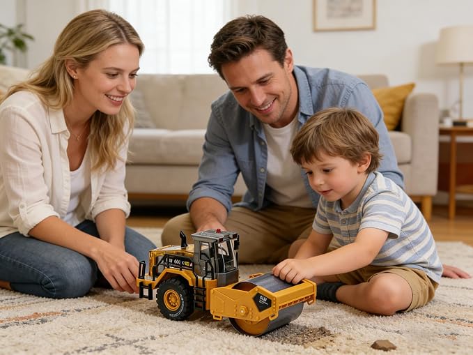 Construction Trucks Toy 1:40 Semi-Alloy Simulation Model Lights & Sounds Educational Engineering Vehicle for Kids Road Roller