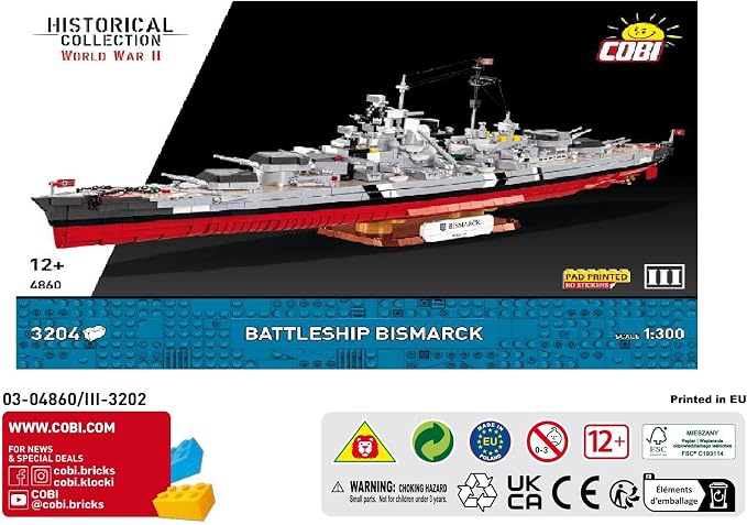 COBI Historical Collection WWII Battleship Bismarck, 3204 Pieces