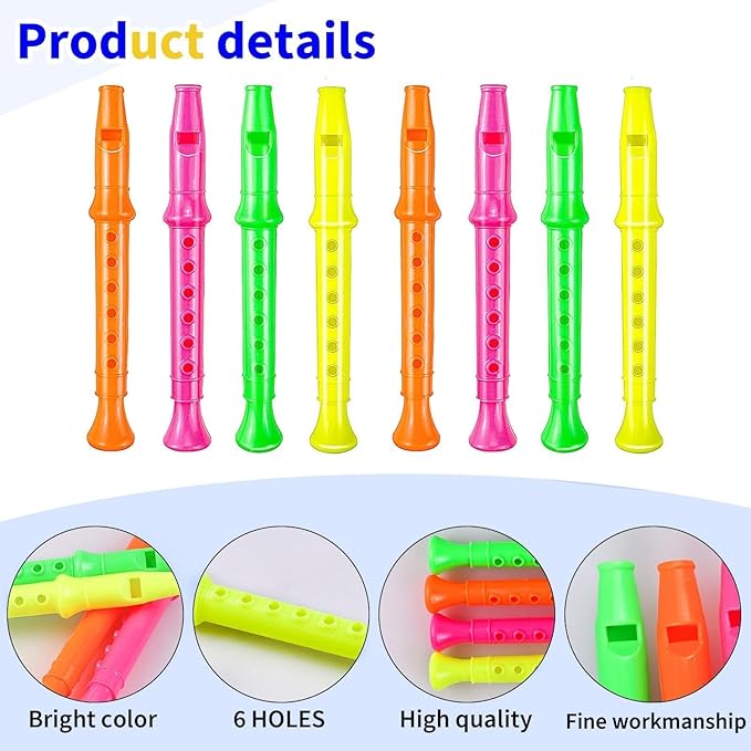 24 Pack 5.5 Inches Plastic Recorders for Kids, Mixed Color Flute Musical Instrument Toy for Party Favors, Classroom Music Education, Gift for Children，Easter Basket Stuffers, Easter Egg Fillers